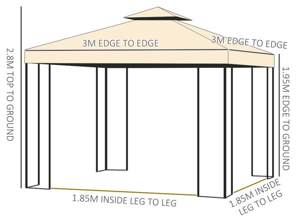 Outsunny 3x3 m Double Top Gazebo-Beige