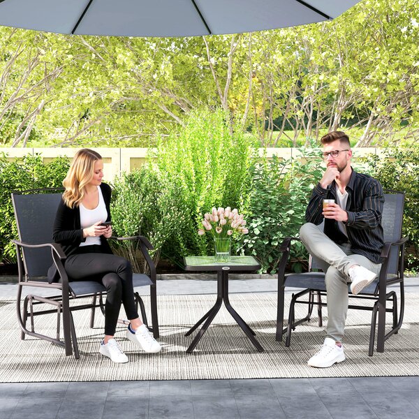 Outsunny Glider Rocking Chair & Table Set 2 Single Seaters Rocker Garden Swing Chair Patio Furniture Bistro Set Grey Aosom UK