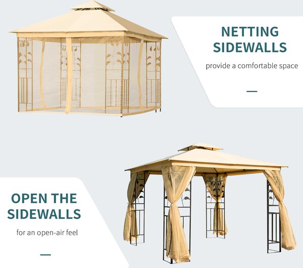 Outsunny 3x3 m Double Top Gazebo-Beige