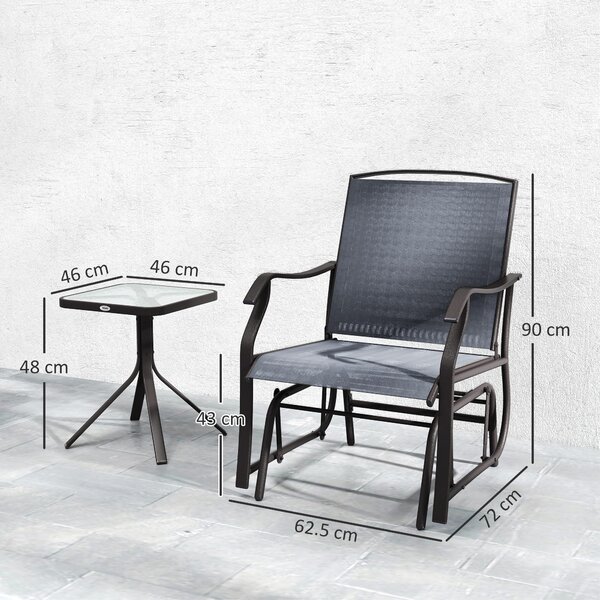 Outsunny Glider Rocking Chair & Table Set 2 Single Seaters Rocker Garden Swing Chair Patio Furniture Bistro Set Grey Aosom UK
