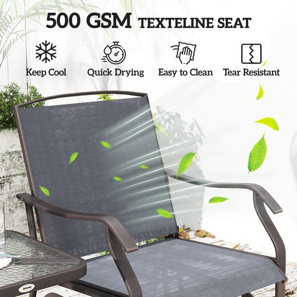 Outsunny Glider Rocking Chair & Table Set 2 Single Seaters Rocker Garden Swing Chair Patio Furniture Bistro Set Grey Aosom UK