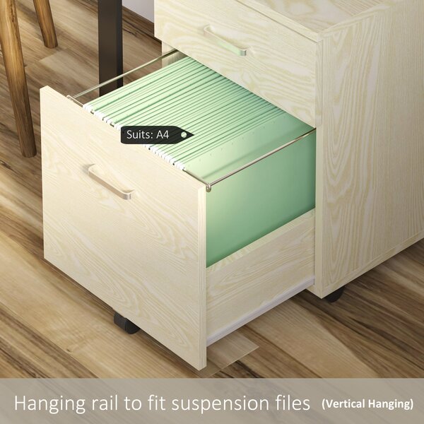 Vinsetto 2-Drawer Locking Office Filing Cabinet w/ 5 Wheels Rolling Storage Hanging Legal Letter Files Cupboard Home Organisation Oak Aosom UK