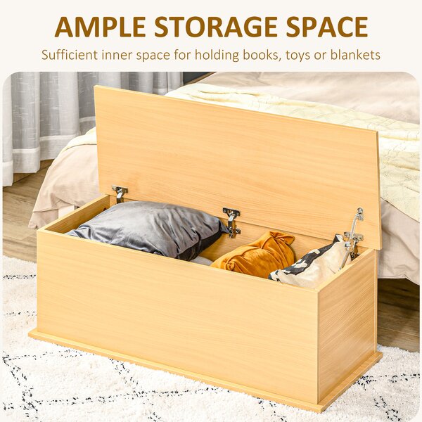 HOMCOM Wooden Storage Trunk, Clothes Toy Chest Bench Seat Ottoman, Bedding Blanket Container with Lid, Burlywood. Aosom UK