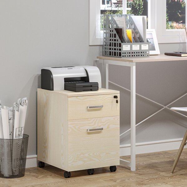 Vinsetto 2-Drawer Locking Office Filing Cabinet w/ 5 Wheels Rolling Storage Hanging Legal Letter Files Cupboard Home Organisation Oak Aosom UK