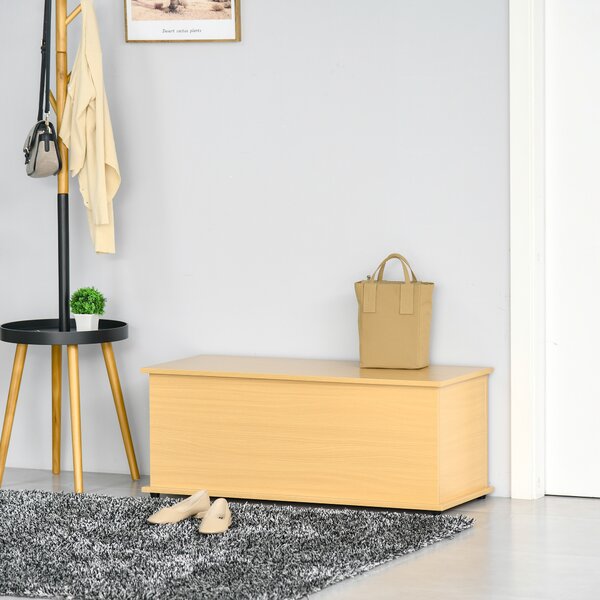 HOMCOM Wooden Storage Trunk, Clothes Toy Chest Bench Seat Ottoman, Bedding Blanket Container with Lid, Burlywood. Aosom UK