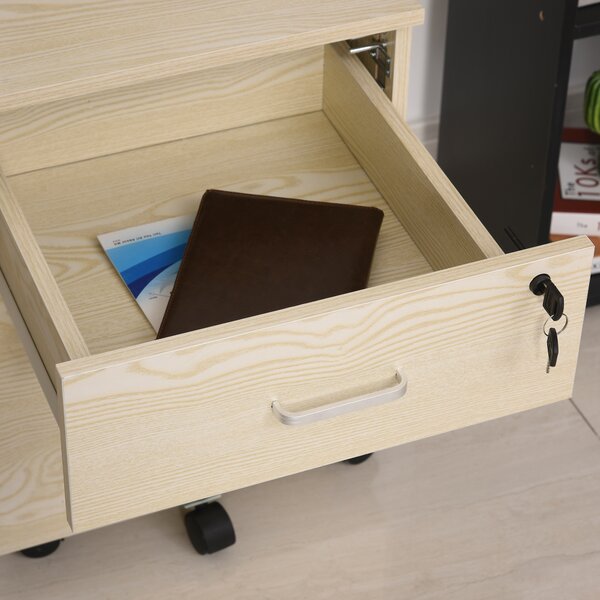 Vinsetto 2-Drawer Locking Office Filing Cabinet w/ 5 Wheels Rolling Storage Hanging Legal Letter Files Cupboard Home Organisation Oak Aosom UK