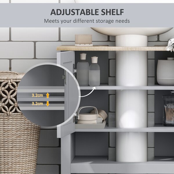 Kleankin Bathroom Vanity Unit Under Sink Cabinet, Pedestal Design, Storage Cupboard with Adjustable Shelf, Grey. Aosom UK