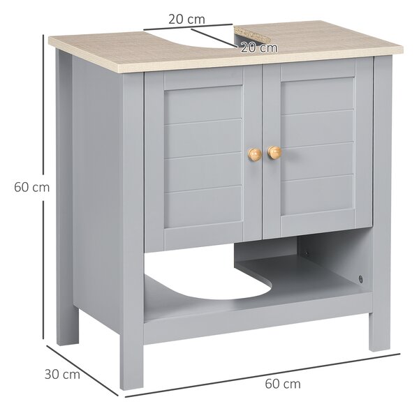 Kleankin Bathroom Vanity Unit Under Sink Cabinet, Pedestal Design, Storage Cupboard with Adjustable Shelf, Grey. Aosom UK