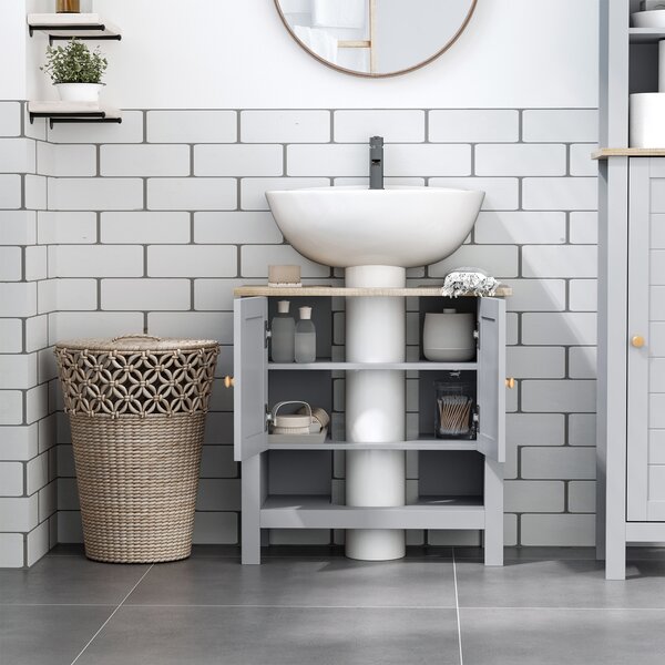 Kleankin Bathroom Vanity Unit Under Sink Cabinet, Pedestal Design, Storage Cupboard with Adjustable Shelf, Grey. Aosom UK