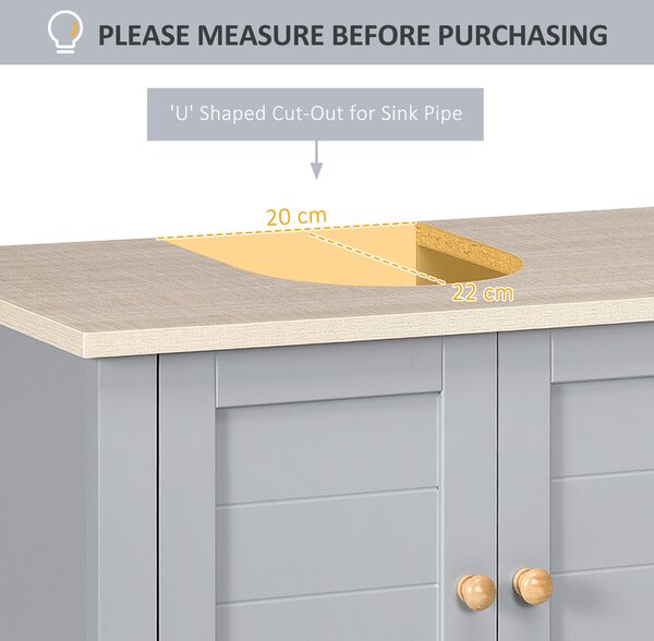 Kleankin Bathroom Vanity Unit Under Sink Cabinet, Pedestal Design, Storage Cupboard with Adjustable Shelf, Grey. Aosom UK