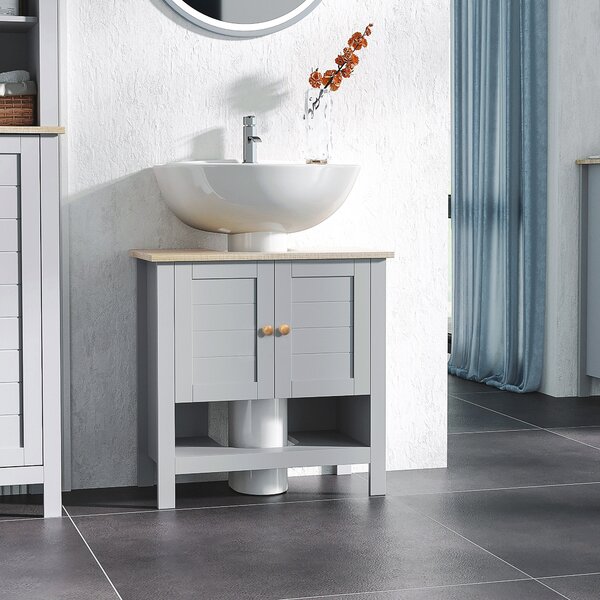 Kleankin Bathroom Vanity Unit Under Sink Cabinet, Pedestal Design, Storage Cupboard with Adjustable Shelf, Grey. Aosom UK
