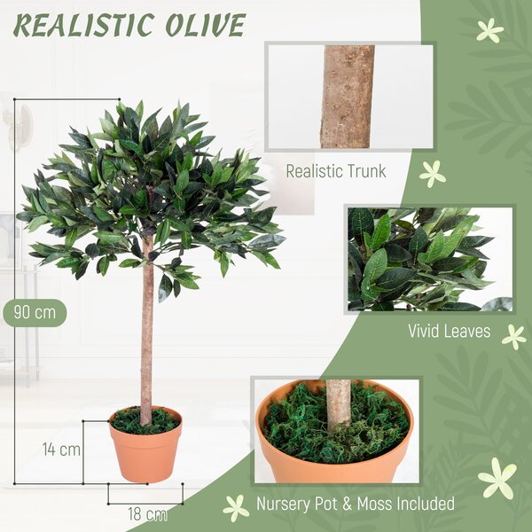 Outsunny 3ft Faux Olive Tree, Lifelike Indoor Plant, Decorative Greenery, in Orange Pot Aosom UK