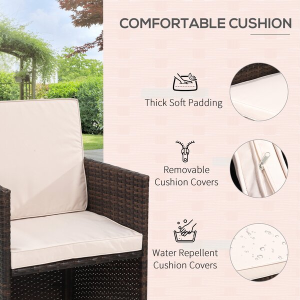 Outsunny 9PC Rattan Garden Furniture Set 8-seater Wicker Outdoor Dining Set Chairs + Footrest + Table Thick Cushion - Brown