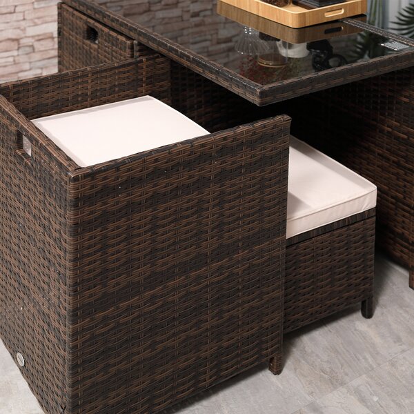 Outsunny 9PC Rattan Garden Furniture Set 8-seater Wicker Outdoor Dining Set Chairs + Footrest + Table Thick Cushion - Brown