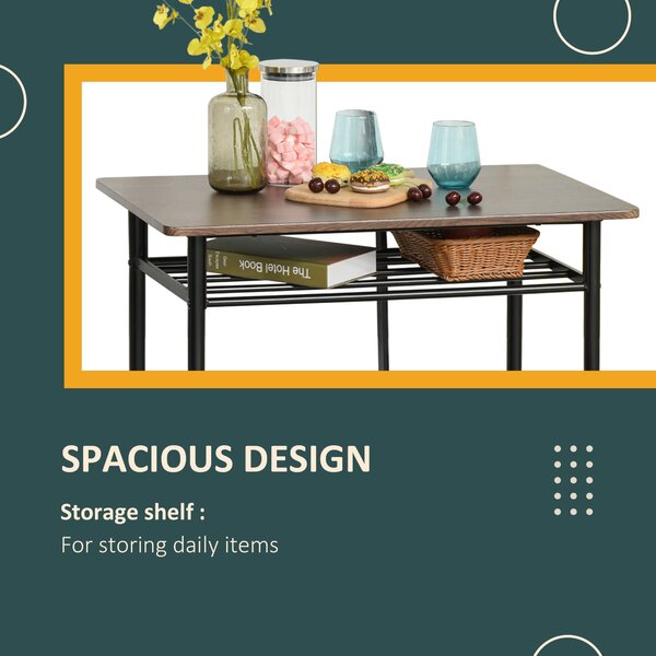 HOMCOM Bar Table and Stools w/ Metal Frame Footrest and Storage Shelf, Bar Table Set for Kitchen, Dining Room, Pub, Cafe, Black and Oak Aosom UK