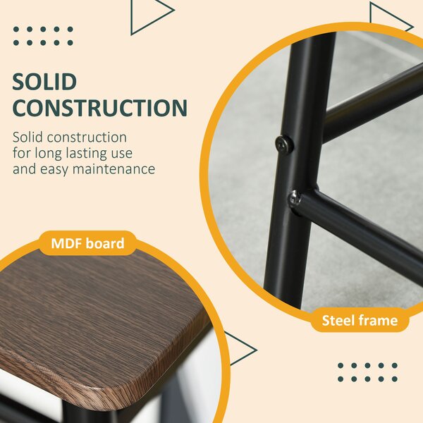 HOMCOM Bar Table and Stools w/ Metal Frame Footrest and Storage Shelf, Bar Table Set for Kitchen, Dining Room, Pub, Cafe, Black and Oak Aosom UK