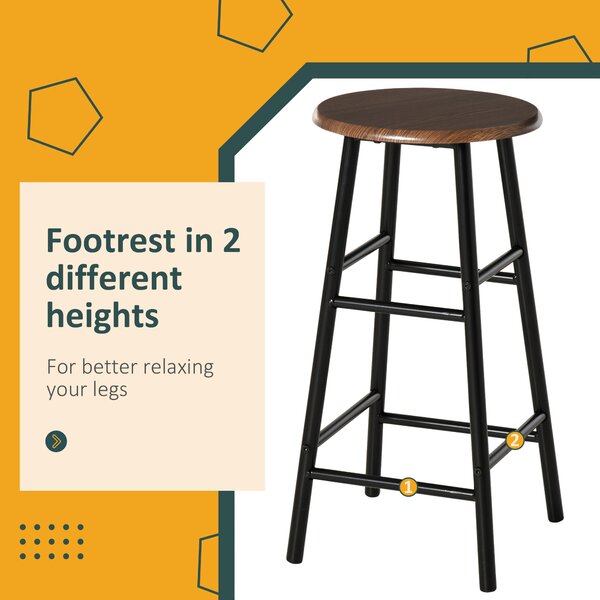 HOMCOM Bar Table and Stools w/ Metal Frame Footrest and Storage Shelf, Bar Table Set for Kitchen, Dining Room, Pub, Cafe, Black and Oak Aosom UK