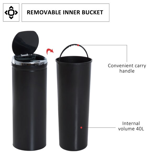 HOMCOM 50L Stainless Steel Sensor Trash Can W/ Bucket-Black