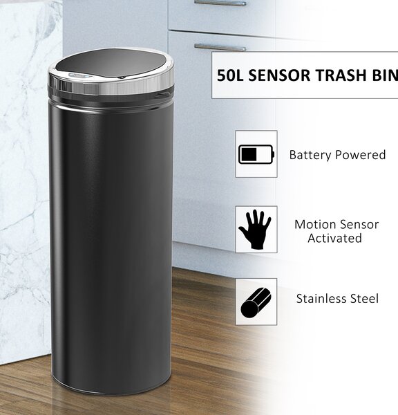 HOMCOM 50L Stainless Steel Sensor Trash Can W/ Bucket-Black