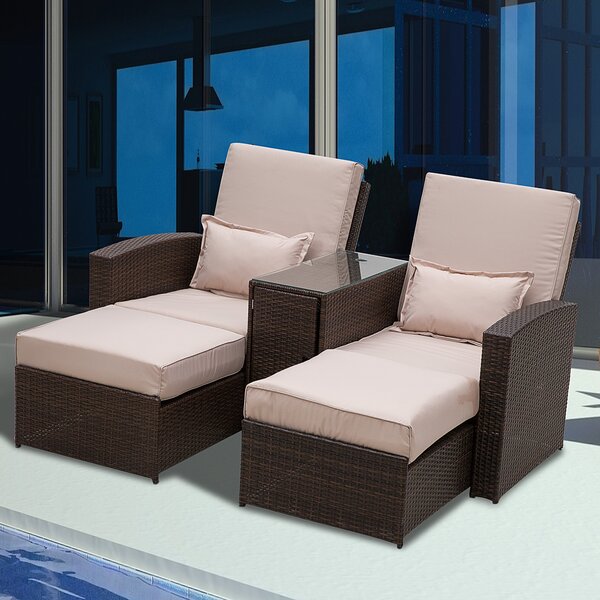 Outsunny Outdoor Garden Rattan Companion Sofa Chair & Stool Lounger Recliner Love Sunbed Daybed Patio Wicker Weave Furniture Set Brown Aosom UK