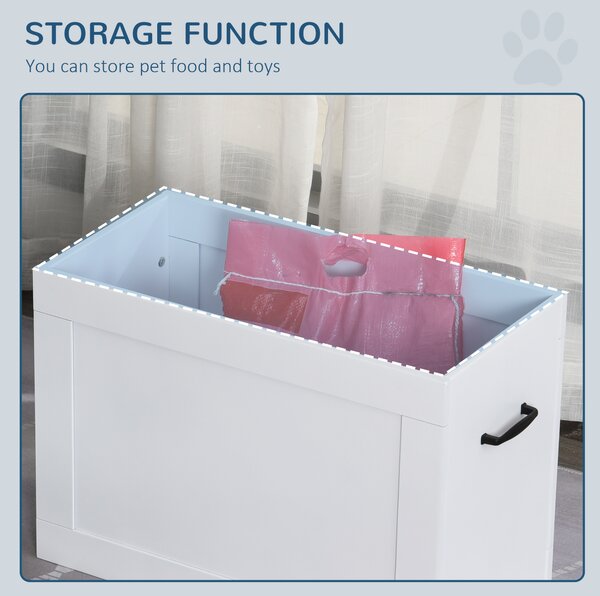 PawHut Elevated Pet Feeder Station with Storage, Includes 2 Stainless Steel Bowls, Ideal for Large Dogs, White Aosom UK