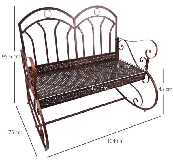 Outsunny 2 Seater Metal Garden Park Bench Outdoor Rocking Chair Swing Bench Loving Seat Bronze