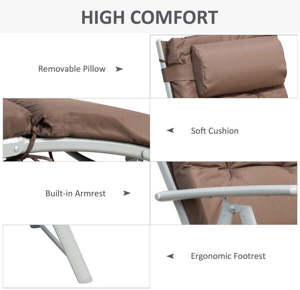 Outsunny Garden Sun Lounger, Foldable Reclining Chair with Pillow and Adjustable Back, Texteline Fabric, Brown Aosom UK