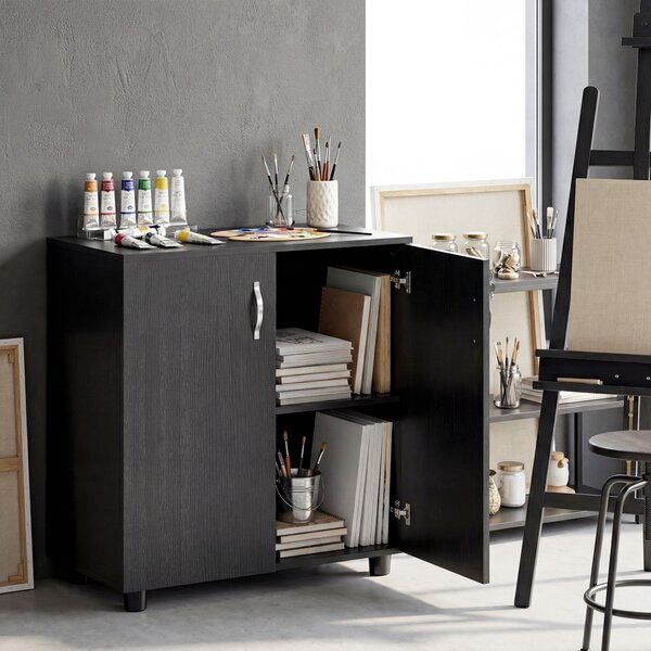 Vinsetto Black Cabinet Lockable File Cabinet with 2-Tier & Anti-Slip Feet, Storage for Office Equipment, 80 x 80 x 40cm Aosom UK