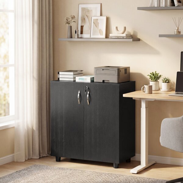 Vinsetto Black Cabinet Lockable File Cabinet with 2-Tier & Anti-Slip Feet, Storage for Office Equipment, 80 x 80 x 40cm Aosom UK