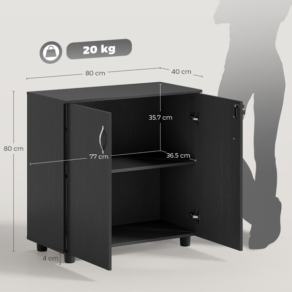 Vinsetto Black Cabinet Lockable File Cabinet with 2-Tier & Anti-Slip Feet, Storage for Office Equipment, 80 x 80 x 40cm Aosom UK