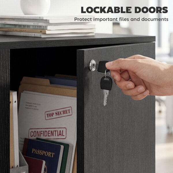 Vinsetto Black Cabinet Lockable File Cabinet with 2-Tier & Anti-Slip Feet, Storage for Office Equipment, 80 x 80 x 40cm Aosom UK