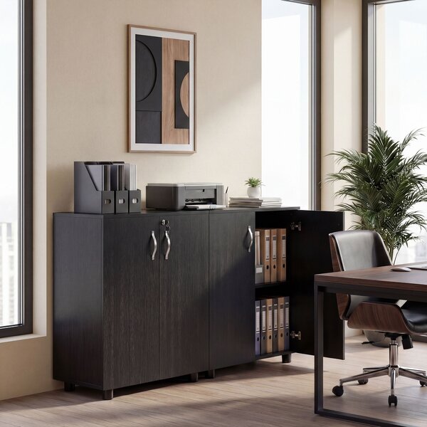 Vinsetto Black Cabinet Lockable File Cabinet with 2-Tier & Anti-Slip Feet, Storage for Office Equipment, 80 x 80 x 40cm Aosom UK