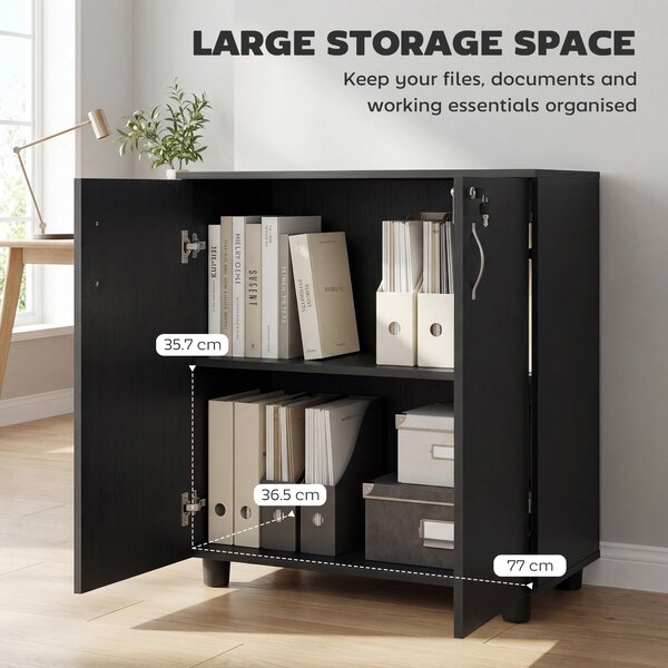 Vinsetto Black Cabinet Lockable File Cabinet with 2-Tier & Anti-Slip Feet, Storage for Office Equipment, 80 x 80 x 40cm Aosom UK