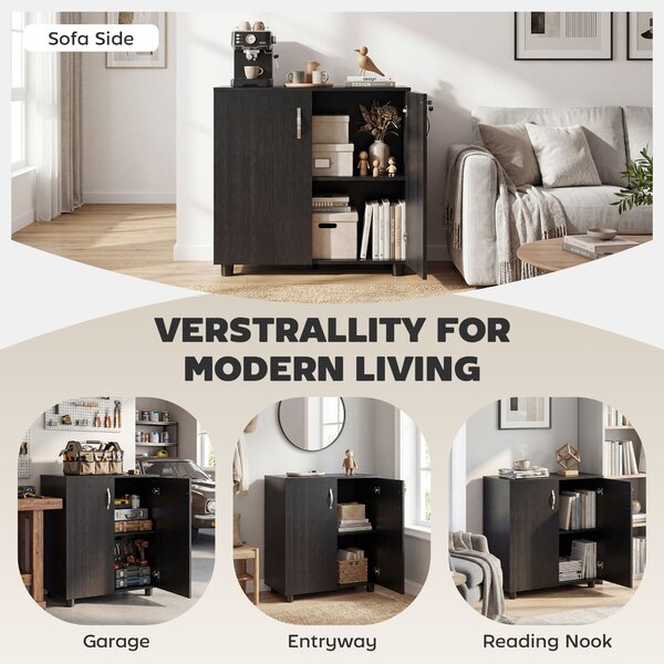 Vinsetto Black Cabinet Lockable File Cabinet with 2-Tier & Anti-Slip Feet, Storage for Office Equipment, 80 x 80 x 40cm Aosom UK
