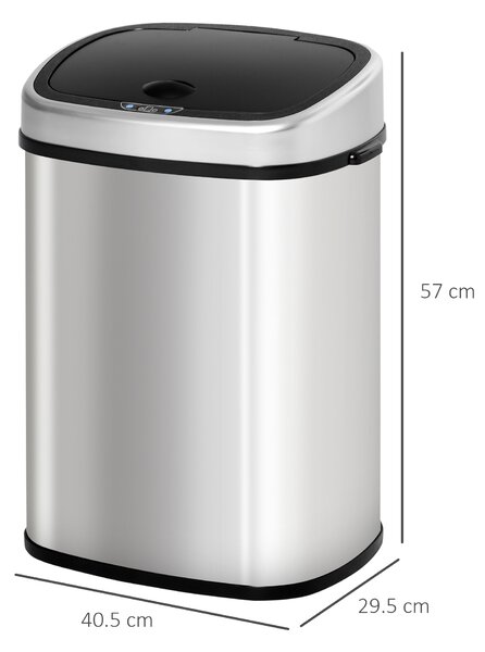 HOMCOM Stainless Steel Sensor Dustbin Automatic Touchless Rubbish Garbage Waste Bin 48L Aosom UK