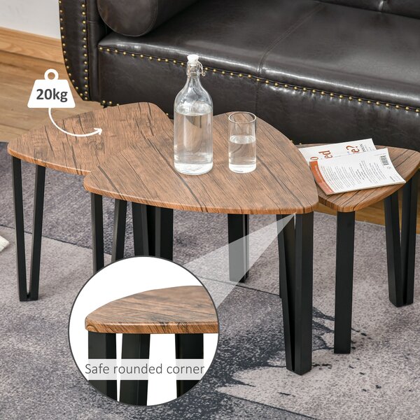HOMCOM Nesting Coffee Tables Set of 3, MDF Steel, Versatile End Side Tables, Walnut Wood Effect Aosom UK