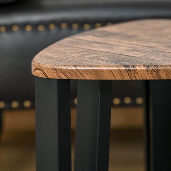 HOMCOM Nesting Coffee Tables Set of 3, MDF Steel, Versatile End Side Tables, Walnut Wood Effect Aosom UK