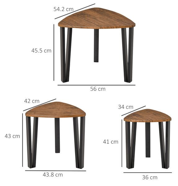 HOMCOM Nesting Coffee Tables Set of 3, MDF Steel, Versatile End Side Tables, Walnut Wood Effect Aosom UK