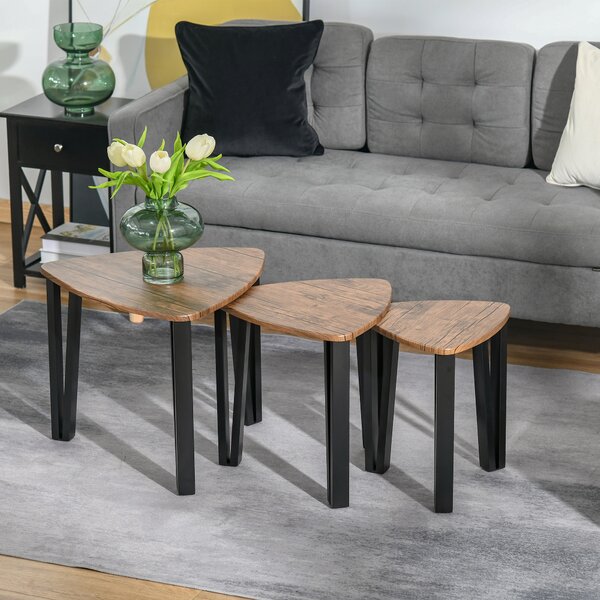 HOMCOM Nesting Coffee Tables Set of 3, MDF Steel, Versatile End Side Tables, Walnut Wood Effect Aosom UK