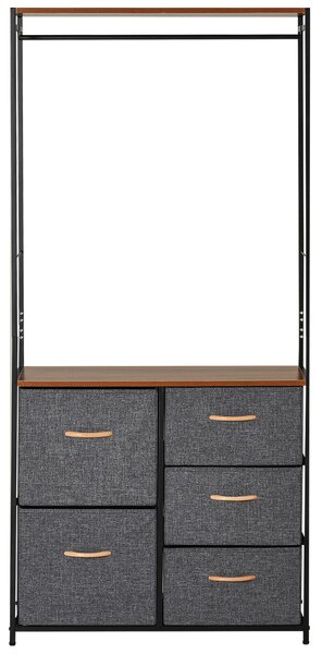 HOMCOM Wardrobe Dresser: Steel-Framed Storage with 5 Drawers, Coat Rack for Bedroom & Hallway, Black/Brown Aosom UK