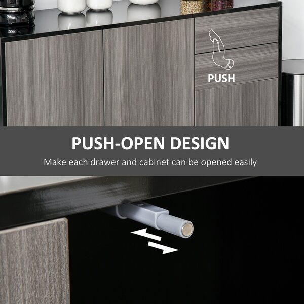 HOMCOM Sideboard High Gloss, 2 Drawer Push-Open Cabinet for Living Room, Bedroom, Light Grey and Black Aosom UK