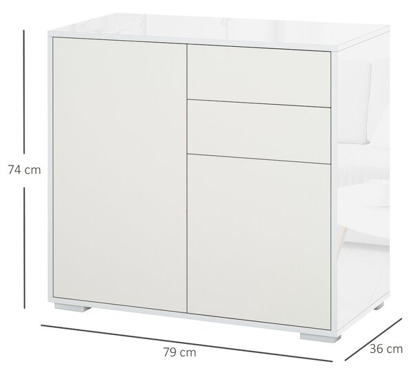 HOMCOM Push-Open Cabinet with 2 Drawer 2 Door Storage Cabinet for Home Office White