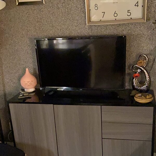 HOMCOM Sideboard High Gloss, 2 Drawer Push-Open Cabinet for Living Room, Bedroom, Light Grey and Black Aosom UK