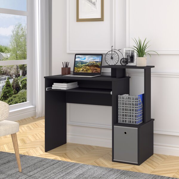 HOMCOM Computer Table with Keyboard Tray, Drawer, Shelf, Wooden Computer Desk, Home Office Workstation, Study Gaming Desk, Black Aosom UK