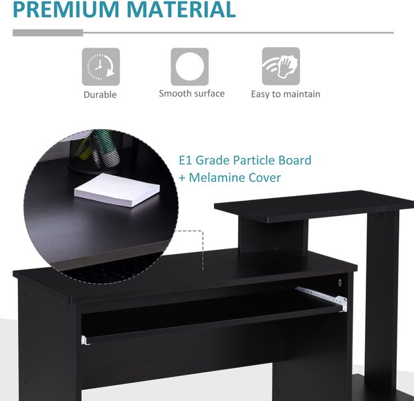 HOMCOM Computer Table with Keyboard Tray, Drawer, Shelf, Wooden Computer Desk, Home Office Workstation, Study Gaming Desk, Black Aosom UK