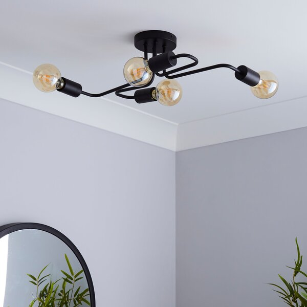 Kacy Black 4 Light Semi Flush Ceiling Light