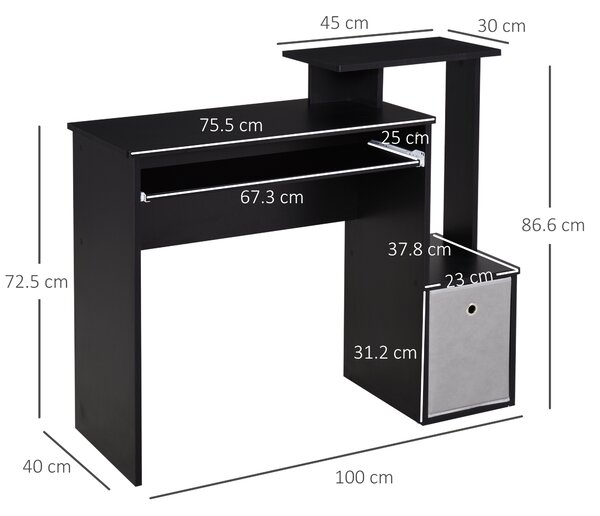 HOMCOM Computer Table with Keyboard Tray, Drawer, Shelf, Wooden Computer Desk, Home Office Workstation, Study Gaming Desk, Black Aosom UK