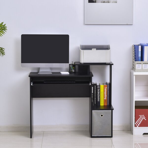 HOMCOM Computer Table with Keyboard Tray, Drawer, Shelf, Wooden Computer Desk, Home Office Workstation, Study Gaming Desk, Black Aosom UK