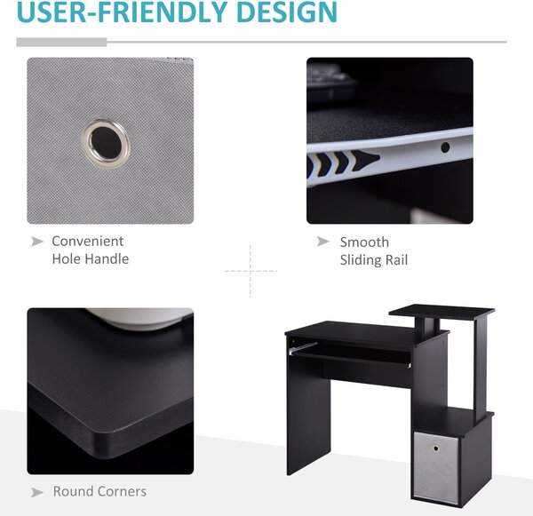 HOMCOM Computer Table with Keyboard Tray, Drawer, Shelf, Wooden Computer Desk, Home Office Workstation, Study Gaming Desk, Black Aosom UK