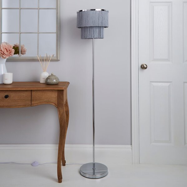 Jaz Fringe Grey Floor Lamp